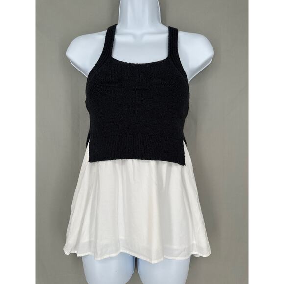Anthropologie Top Womens XXS Jenna Twofer Sweater Tank Black White Flowy Tunic - Picture 1 of 6